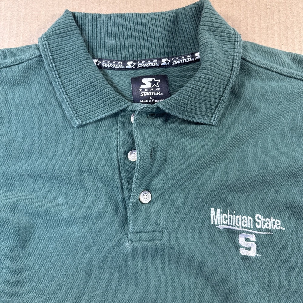 Vintage 90s Starter Michigan State Spartans Embroidered Polo Shirt Size L